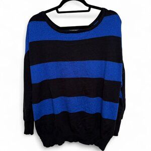 Lane Bryant Blue & Black Striped Long Sleeve Sweater Top
